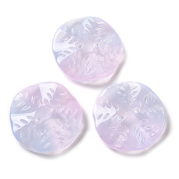 Transparent Glass Beads, Round with Leaf, Lilac, 25.5x5.5mm, Hole: 1.6mm
