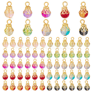 Golden Mixed Color Round Iron+Glass Charms