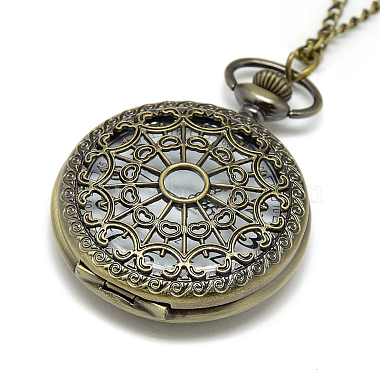 Alloy Flat Round Pendant Necklace Pocket Watch(WACH-N012-04)-2