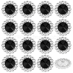 16Pcs Alloy Rhinestone Shank Buttons, 1-Hole, Flower, Jet, 24.5x10.5mm, Hole: 1.6mm(BUTT-GA0001-19B)