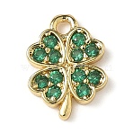 Brass Micro Pave Cubic Zirconia Charms, Clover, Rack Plating, Long-Lasting Plated, Cadmium Free & Lead Free, Real 18K Gold Plated, 11x8x1.5mm, Hole: 1.2mm(X-KK-I276-44G)