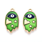 304 Stainless Steel Enamel Pendants, Paramecia, Ion Plating(IP), Real 18K Gold Plated, Lime Green, 22x12x2mm, Hole: 1.4mm(X1-STAS-T068-06)