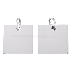 Anti-Tarnish 304 Stainless Steel Stamping Blank Tag Charms, with Jump Ring, Mirror Polished Finish, Square Charm, Stainless Steel Color, 12x12x1mm, Hole: 3.5mm(STAS-I311-28P)