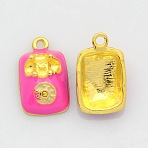 Golden Tone Alloy Enamel Pendants, Telephone Sets, Deep Pink, 19x12x7mm, Hole: 2mm(ENAM-J467-03G)