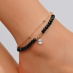 Double Layered Adjustable Beach Anklets, with Cubic Zircon Teardrop Charm Anklets(KG0991-5)