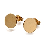 Ion Plating(IP) 304 Stainless Steel Stud Earring Findings, Flat Round, Golden, 10mm, Hole: 1.8mm, Pin: 1mm(STAS-D371-02G-04)