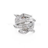 Hug Hand Fingers Cubic Zirconia Cuff Ring, Real Platinum Plated Brass Open Ring for Women, Nickel Free, Clear, US Size 6(16.5mm)(RJEW-T016-35P-02)