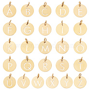 26Pcs 26 Style 304 Stainless Steel Charms, Flat Round with Letter A`Z, Golden, 12x1mm, Hole: 2.5mm, 1pc/style(STAS-SC0004-86)