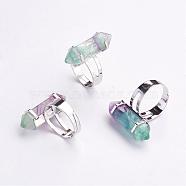 Natural Fluorite Finger Rings, with Iron Ring Finding, Size 8, Platinum, 18mm(RJEW-P120-A04)