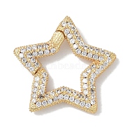 Rack Plating Brass Micro Pave Cubic Zirconia Spring Gate Rings Clasps, Cadmium Free & Lead Free, Long-Lasting Plated, Real 18K Gold Plated, Star, Clear, 22x23x3mm(KK-NH0002-14G-01)
