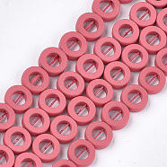 Spray Painted Non-magnetic Synthetic Hematite Beads Strands, Bead Frame, Donut, Cerise, 8.5x3mm, Hole: 0.8mm, Inner Diameter: 4.5mm, about 47~48pcs/strand, 15.7 inch(G-T116-20A-12)