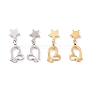 Valentine's Day Heart with Star 304 Stainless Steel Dangle Stud Earrings for Women, Mixed Color, 25.5mm, Pin: 0.8mm(EJEW-G328-04)