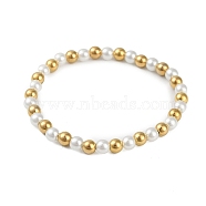 Ion Plating(IP) 304 Stainless Steel & Plastic Pearl Round Beaded Bracelets for Women, Golden, 2-1/4 inch(5.85cm)(BJEW-D046-01G)