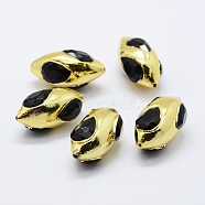 Edge Golden Plated Black Agate Beads, Faceted, Olive, 32~33x17~18mm, Hole: 1mm(PEAR-F006-80G)