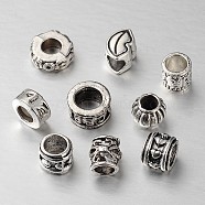 Mixed Shape Alloy European Large Hole Beads, Antique Silver, 3.5~7x4.5~10mm, Hole: 4~5mm(MPDL-E040-09AS)