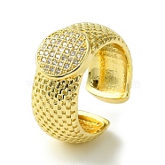 Brass Micro Pave Cubic Zirconia Open Cuff Rings, Flat Round, Real 16K Gold Plated, US Size 7 1/4(17.5mm)(RJEW-K256-37G)