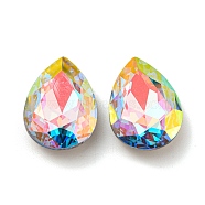 Glass Rhinestone Cabochons, Point Back & Back Plated, Faceted, Teardrop, Aquamarine AB, 25x18x7mm(RGLA-M017-D03-202ST)