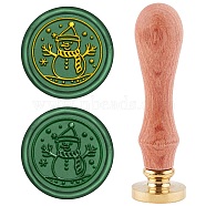 DIY Scrapbook, Brass Wax Seal Stamp and Wood Handle Sets, Snowman, Golden, 8.9x2.5cm, Stamps: 25x14.5mm(AJEW-WH0100-239)