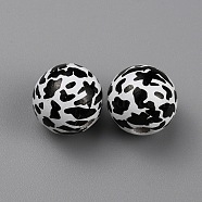 Printed Wood Beads, Animal Print Round, Black, Cow Pattern, 15.5x14.5mm, Hole: 3.5mm(WOOD-SZC0001-07A)