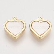 Shell Charms, with Brass Findings, Nickel Free, Heart, Real 18K Gold Plated, 11.5x10x2.5mm, Hole: 1.2mm(KK-T054-30G-NF)