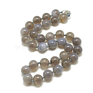 Natural Grey Agate Beaded Necklaces, with Alloy Lobster Clasps, Round, 18.1 inch~18.5  inch(46~47cm), round: 11.5~12mm(NJEW-S405-17)