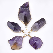 Electroplate Natural Amethyst Pendants, with Brass & Iron Findings, Faceted, Nugget, Golden, 30~76x20~45x10~15mm, Hole: 4.5x8mm(G-T112-13C)