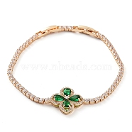 Clover Brass Micro Pave Cubic Zirconia Link Bracelets, Long-Lasting Plated, Golden, 7-7/8 inch(20.1cm)(BJEW-C055-03G)