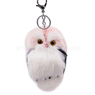 Imitation Rabbit Fur Owl Pendant Keychain, with Random Color Eyes, Cute Animal Plush Keychain, for Key Bag Car Pendant Decoration, Misty Rose, 15x8cm(ANIM-PW0003-053I)