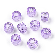 Transparent Plastic Beads, with Glitter Powder, Barrel, Plum, 9x6mm, Hole: 3.8mm, about 1900pcs/500g(KY-T025-01-B04)