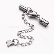 304 Stainless Steel Chain Extender, with Cord Ends and Lobster Claw Clasps, Heart Charm, Stainless Steel Color, 30mm, Hole: 3mm(FIND-JF00079-02)