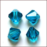 Imitation Austrian Crystal Beads, Grade AAA, K9 Glass, Faceted, Bicone, Deep Sky Blue, 4.55x5mm, Hole: 0.7~0.9mm(SWAR-F022-5x5mm-243)