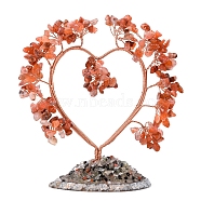 Natural Red Agate Chips Heart Tree Decorations, Copper Wire Feng Shui Energy Stone Gift for Women Men Meditation, 150x150mm(PW-WG86934-02)