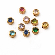 Eco-Friendly 304 Stainless Steel Beads, with Glass, Flat Round, Mixed Color, 6x4mm, Hole: 1.2mm(STAS-A077-02G)