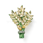 Rhinestone Wheat Brooch Pin, Golden Alloy Badge for Backpack Clothes, Lt.Col.Topaz, 45x30x11.5mm(JEWB-C003-01)