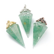 Resin Pointed Pendants, with Natural Green Aventurine Inside and Brass Findings, Faceted, Cone/Spike/Pendulum, 43.5x17x19.5mm, Jump Ring: 6x1mm, 4mm Inner Diameter(G-L571-01D)