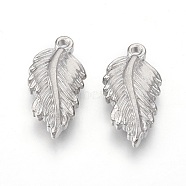 201 Stainless Steel Pendants, Leaf, Stainless Steel Color, 19x10x3.5mm, Hole: 1.4mm(STAS-O118-22P)