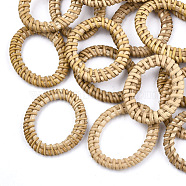 Handmade Reed Cane/Rattan Woven Linking Rings, For Making Straw Earrings and Necklaces,  Oval, BurlyWood, 45~54x35~42x5mm, Inner Measure: 20~27x30~40mm(X-WOVE-T005-18A)