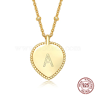 925 Sterling Silver Satellite Chains Pendant Necklaces, Heart, Golden, Letter A, 15.75 inch(40cm)(KK4299-5)