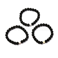 Natural Lava Rock Stretch Bracelets Sets, Oil Diffuser Yoga Menditation Beads Bracelets for Men Women Girls Jewelry, Brass Heart Bracelets, Inner Diameter: 2-3/8 inch(6cm), 3pcs/set(BJEW-JB06700)