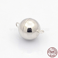 Rhodium Plated 925 Sterling Silver Round Magnetic Clasps, Platinum Plated, 15.5x10mm, Hole: 1.5mm(STER-L018-04)