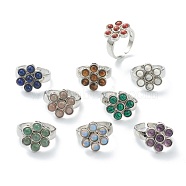 Adjustable Natural & Synthetic Gemstone Finger Rings, with Platinum Plated Brass Findings, Flower, Inner Diameter: 17.8mm(RJEW-E166-07P)