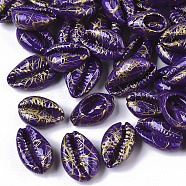 Spray Painted Natural Cowrie Shell Beads, Drawbench, No Hole/Undrilled, Purple, 18~21x12~15x7mm(X-SSHEL-R047-03-A05)