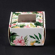 Rectangle Foldable Creative Kraft Paper Gift Box, Jewelry Boxes, with Square Clear Window, Flower Pattern, 4.3x4.3x2.7cm(CON-B002-04D-01)