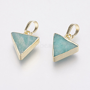 Natural Amazonite Pendants, with Brass Findings, Triangle, Golden, 13~15x11~13x4mm, Hole: 4x6mm(KK-G343-16G)
