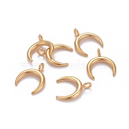304 Stainless Steel Pendants, Double Horn/Crescent Moon, Golden, 16.5x14.5x2mm, Hole: 2.3mm(X-STAS-L218-16G)