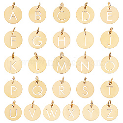 26Pcs 26 Style 304 Stainless Steel Charms, Flat Round with Letter A`Z, Golden, 12x1mm, Hole: 2.5mm, 1pc/style(STAS-SC0004-86)