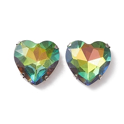 Brass Glass Cabochons, Heart, Faceted, Colorful, 27x27x11~11.5mm(FIND-C047-11P-03)