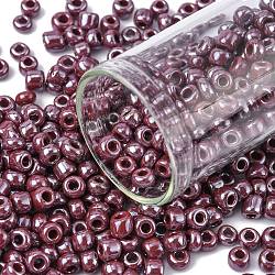 Glass Seed Beads, Opaque Colors Lustered, Round, Indian Red, 4mm, Hole: 1.5mm, about 4500pcs/pound(SEED-A012-4mm-126)