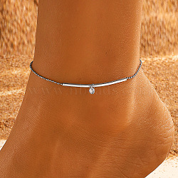 Stainless Steel Link Chain Anklet for Women, Stainless Steel Color, Flat Round, 8-1/4 inch(21cm)(WG34D3C-03)