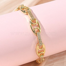 Clear Cubic Zirconia Oval Link Chains Bracelet, Brass Jewelry for Women, Cadmium Free & Lead Free, Long-Lasting Plated, Rack Plating, Real 18K Gold Plated, 8.27 inch(21cm)(BJEW-G773-04G)